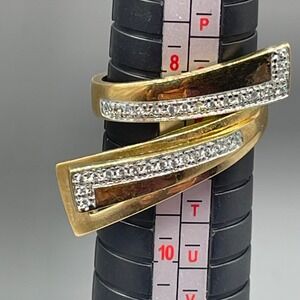 Seta Gold Tone Crystal Geometric Bypass Statement Ring Size 9 Modernist Design